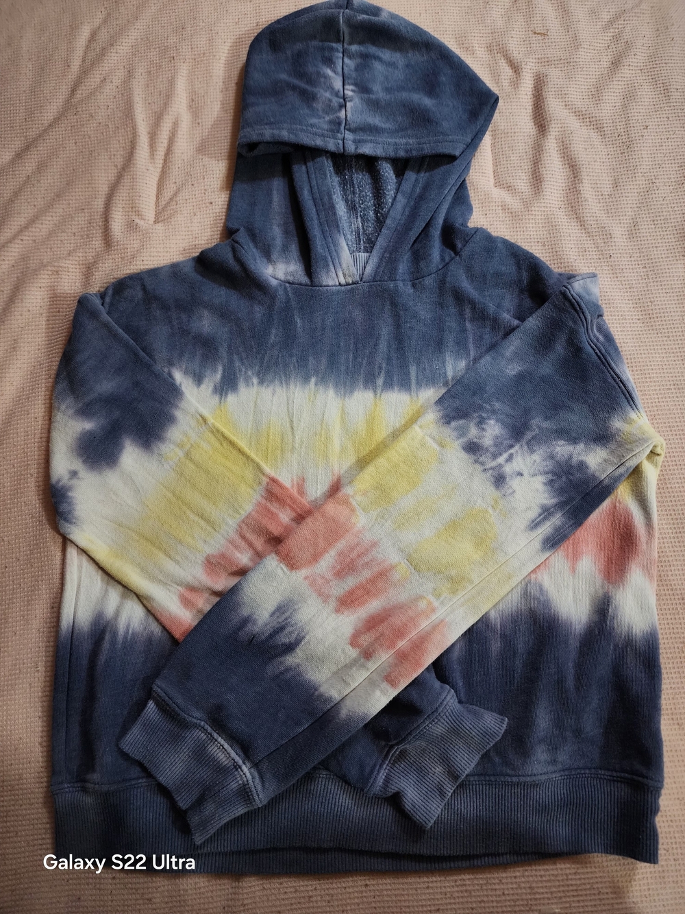 Kohl's Blue Tie-Dye Hooded Sweatshirt with Yellow & Pink Accents